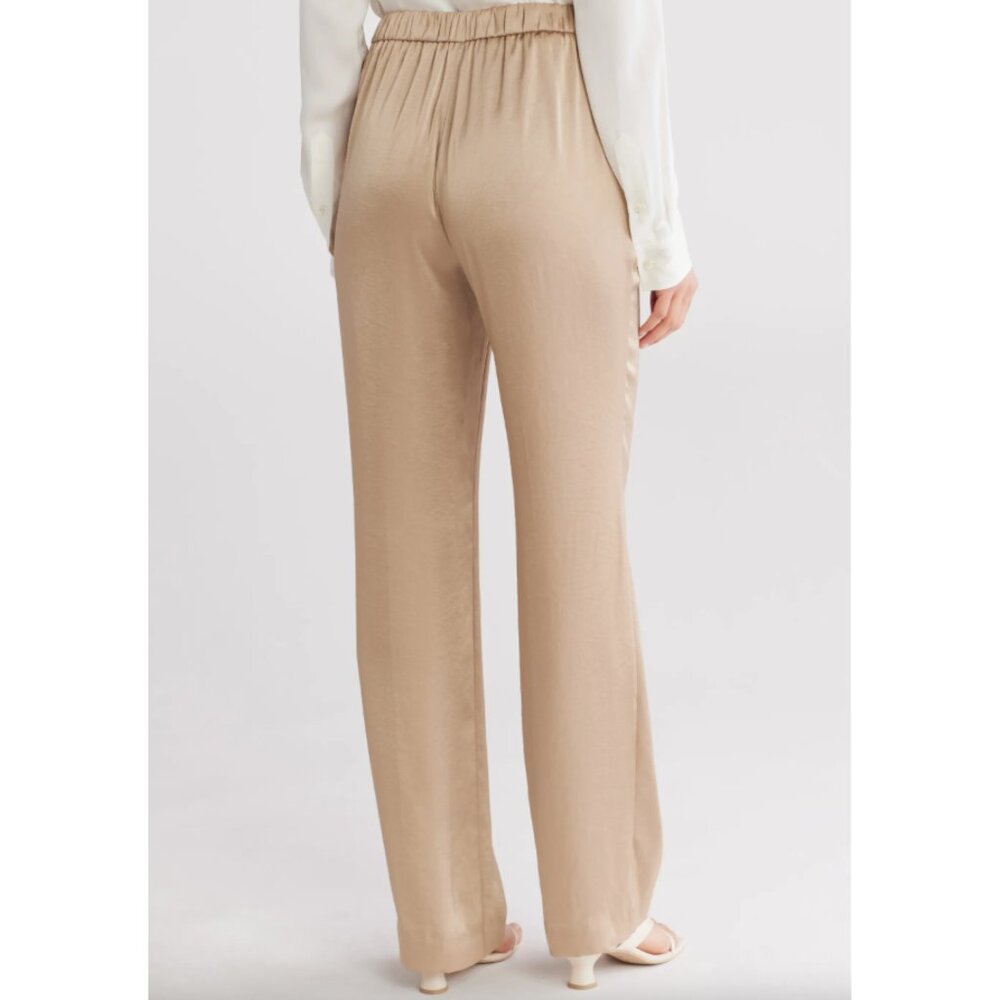 NWOT Theory Satin Straight Leg Pull On Elastic Waist Trousers Soft Gold Size 6